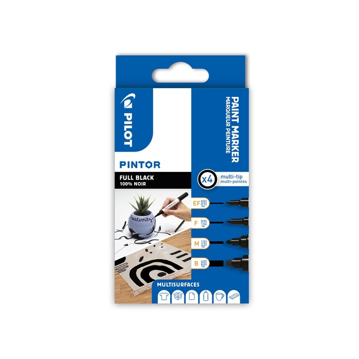 Pintor 4 db-os szett fekete 4 féle méret (EF, F, M, B)