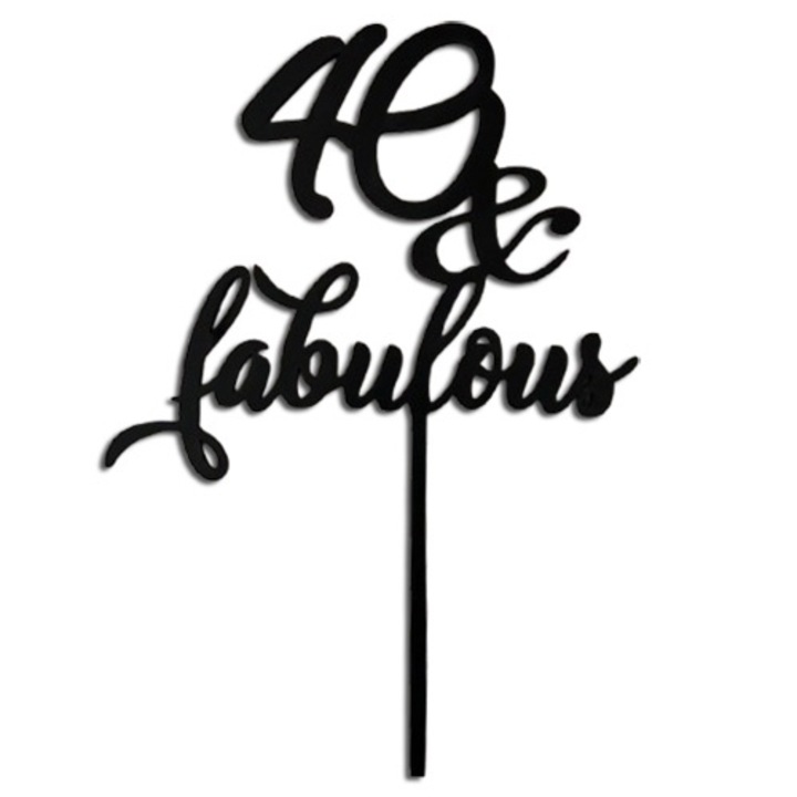 Decoratiune tort aniversare 40 & Fabulous ArtemisGift, lemn, 15x20 cm, negru