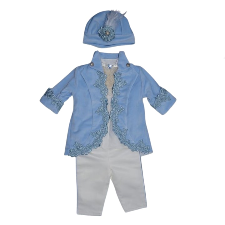 Costum pentru botez format din 5 piese pentru baieti Andreeatex CST-001, Albastru 80 CM