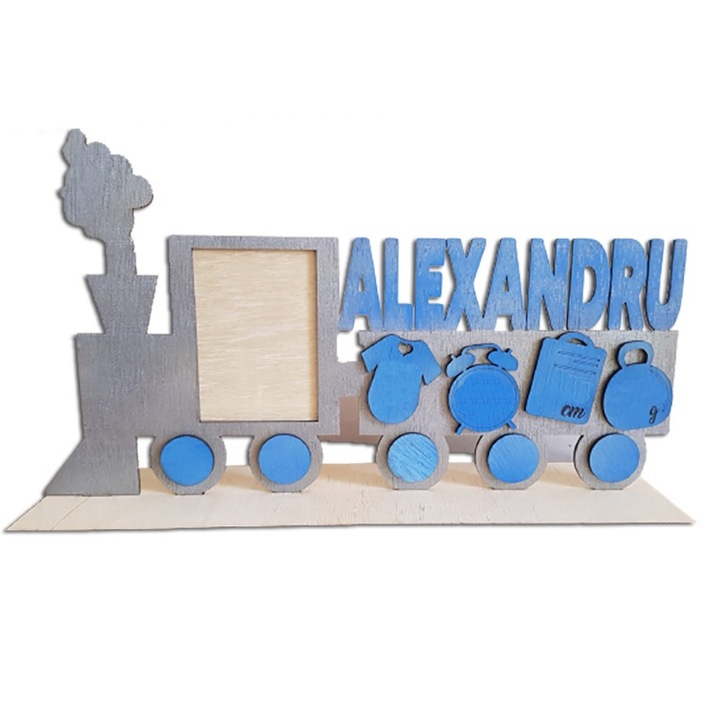 Rama foto Trenulet, nume Alexandru, lemn, 25x50 cm, ArtemisGift