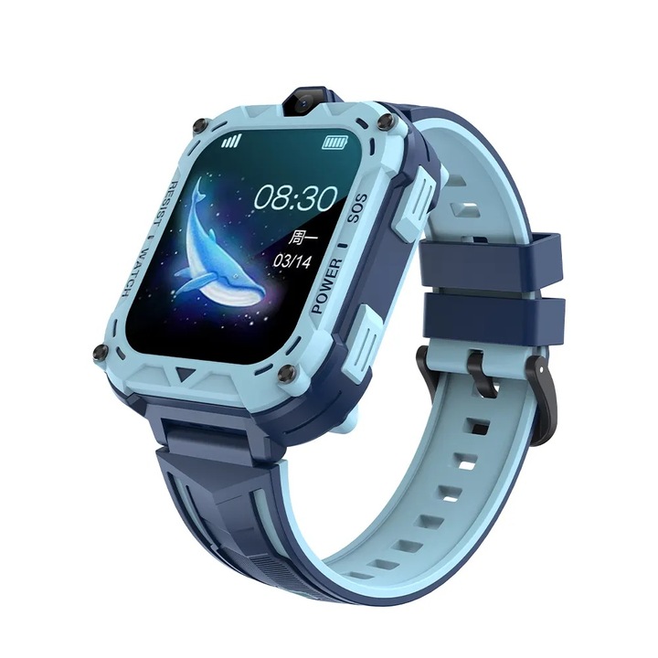 Ceas Inteligent pentru Copii Ekleto® K39 – Ecran IPS de 1, 83 inch, Conectivitate 4G, GPS, Apel Video, Buton SOS, si Rezistenta la Apa IP67 – Partenerul Ideal pentru Siguranta si Distractia Copiilor, Albastru