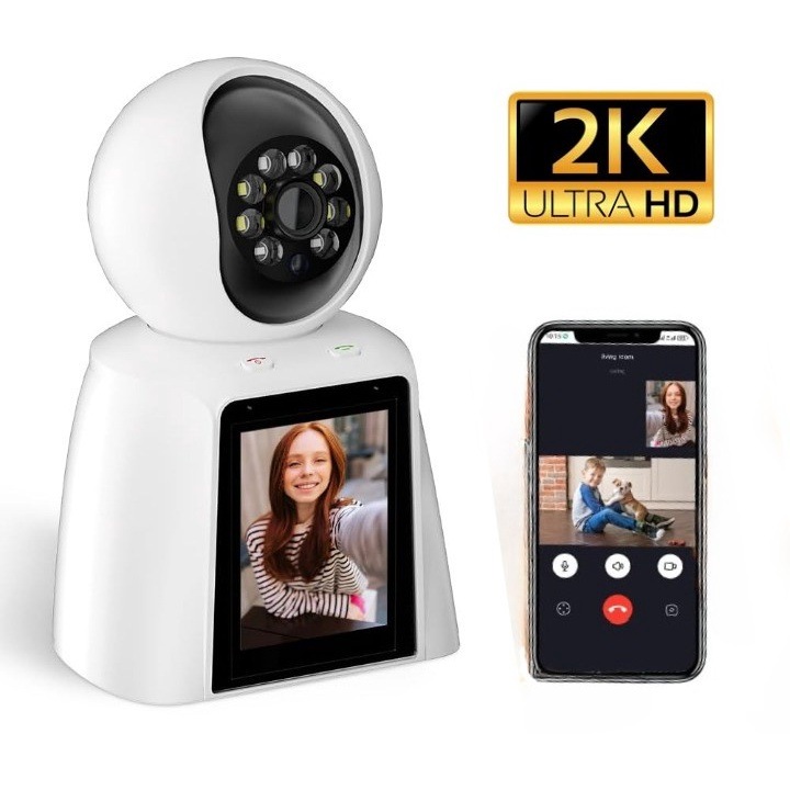 Baby Monitor Wireless cu Night Vision, Camera Supraveghere Smart 360° 2K Ultra HD, Alarma Inteligenta, Control Vocal, Ecran 2,8", Alb Premium, Monitorizare Audio Video, Siguranta si Supraveghere Copii, Senzori de Miscare