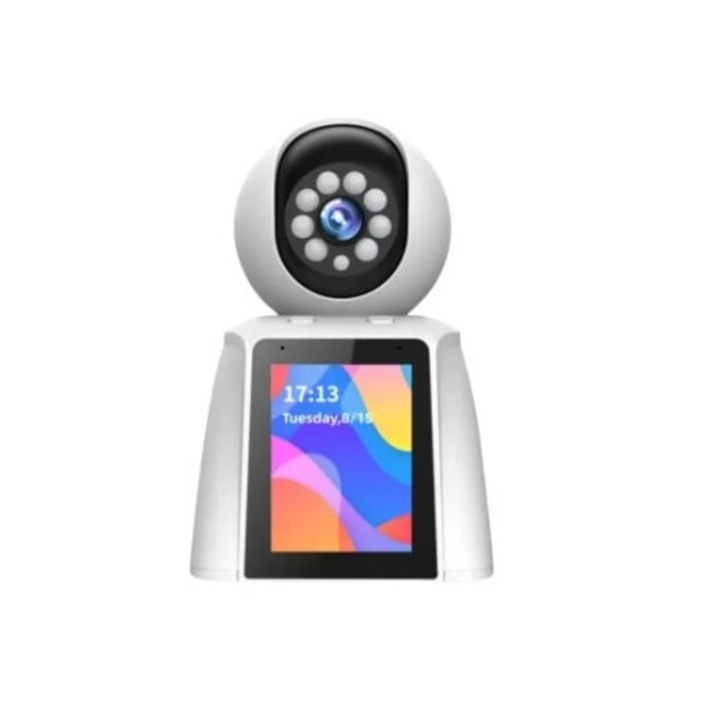 Смарт камера за наблюдение, 360 2K Ultra HD 2,8-инчов екран, пълно наблюдение, бебефон, нощно виждане и интелигентна аларма, гласово управление, първокласно бяло