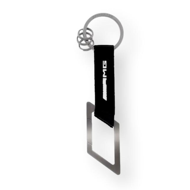 Mercedes AMG kulcstartó készlet, fekete, rozsdamentes acél/nylon, 12cm, 3 mini karika