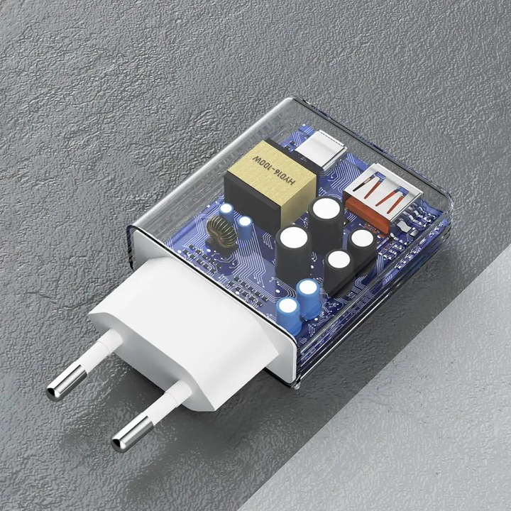 Hálózati töltő, Dudao, A30EUL, 30W, USB-A/USB-C, USB-C - Lightning kábel, fehér