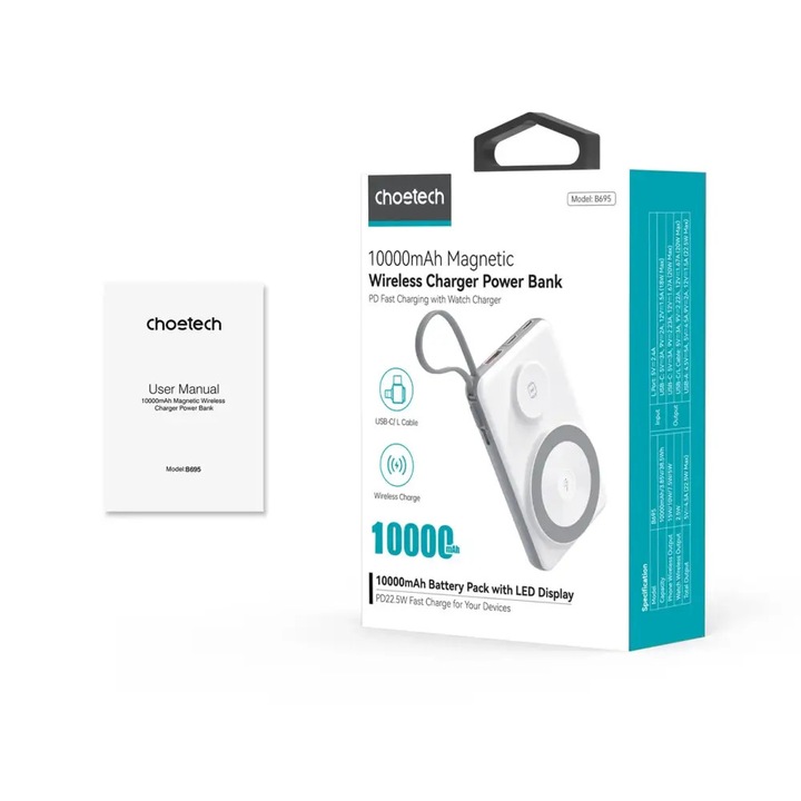 Choetech B695 Power Bank 10000mAh fehér-szürke (B695 fehér-szürke)