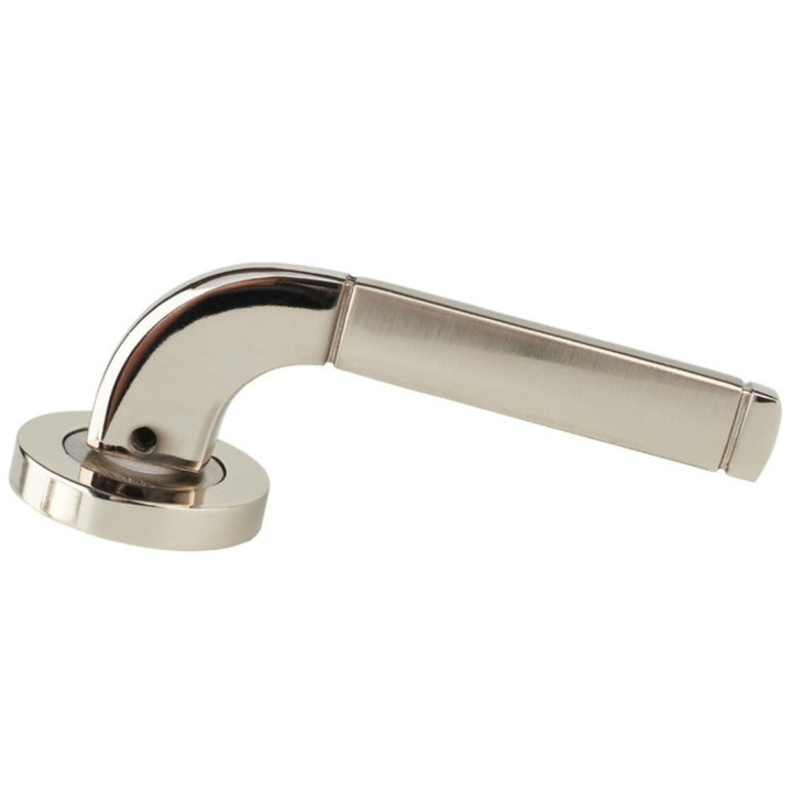 Maner cu rozeta rotunda pentru usa interior, Baston, aluminiu, argintiu, 130 x 55 mm