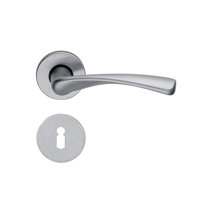 Maner cu rozeta rotunda pentru usa interior, Carina Verofer BB, zamac, crom satinat, 50 mm