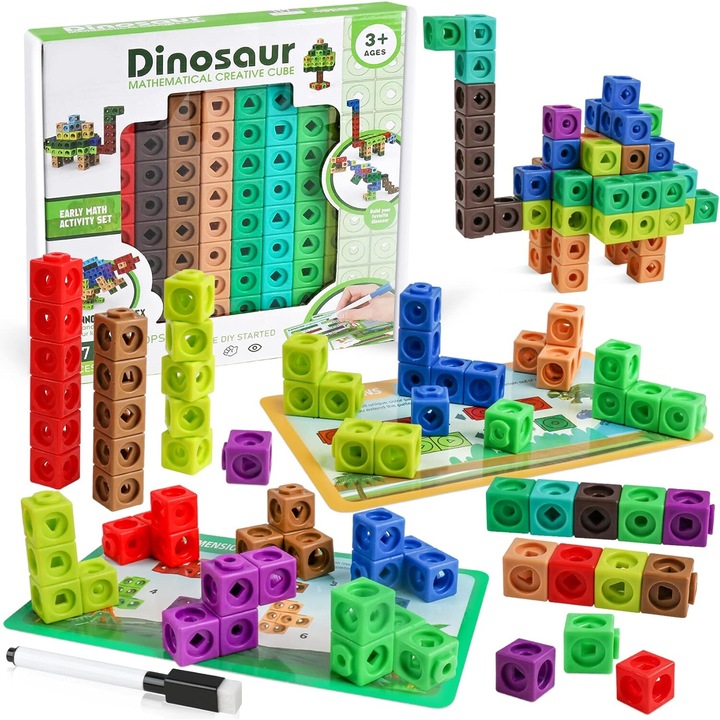 Set Cuburi Matematice Creative - Constructie si Invatare cu Dinozauri, SARALMA®