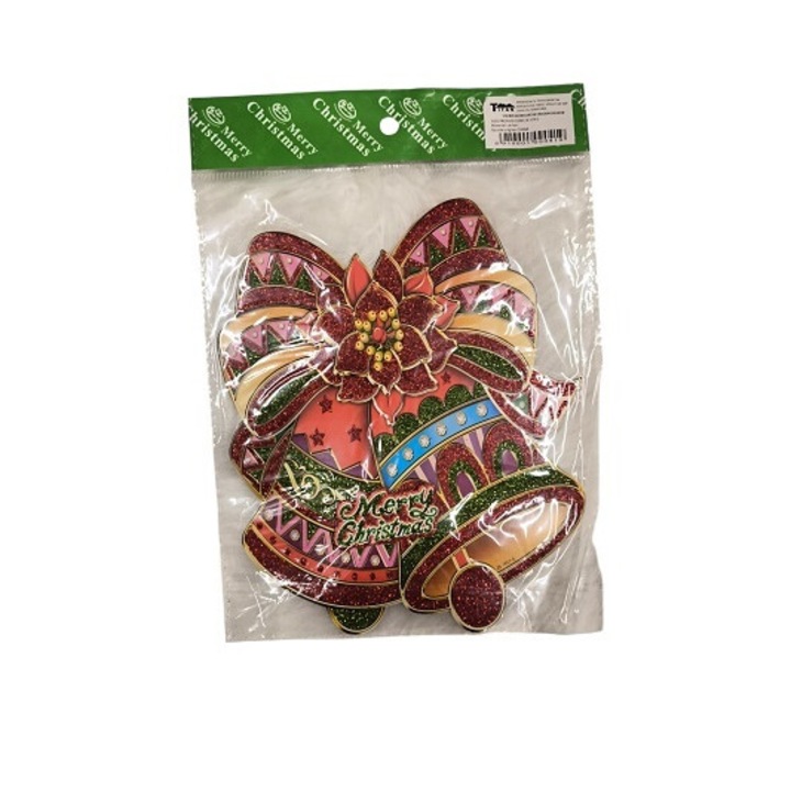 Decoratiune pentru geam din carton, tematica Clopotei Craciun, 24 x 19 cm, Clini 2X-0741