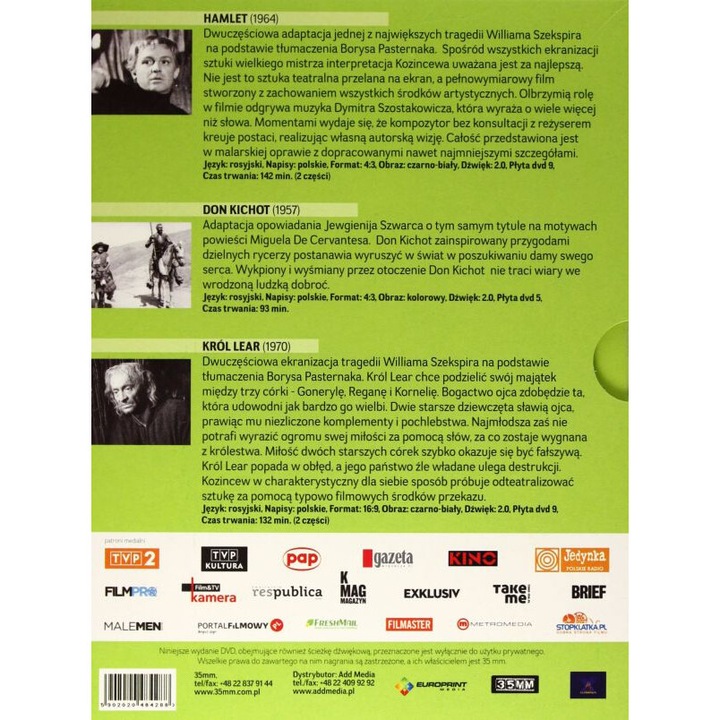 Grigorij Kozincew Pakiet: Hamlet / Don Kichot / Król Lear [BOX] [3DVD]
