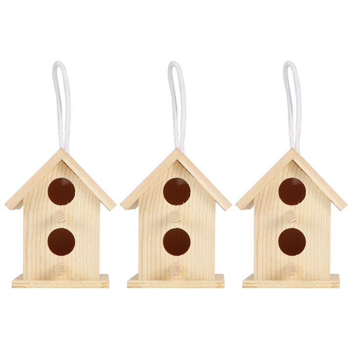 3 db fa madárház készlet, Jormftte, egyedi design, nedvességálló, 15x15x20cm