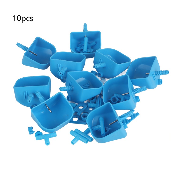 Комплект 10 автоматични поилки за зайци, 7.5x4 см, връзка с маркуч, пластмаса, син