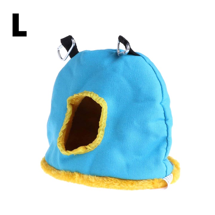 Jormftte madárfészek, kerek, puha anyag, könnyen felakasztható, kék/sárga