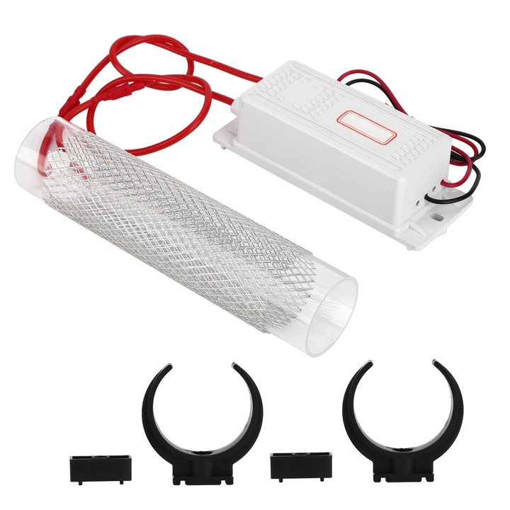 Generator de ozon 20g, set pentru purificarea aerului, dimensiuni 15x5.5x4cm, 20x4.5cm, metal + plastic + sticla
