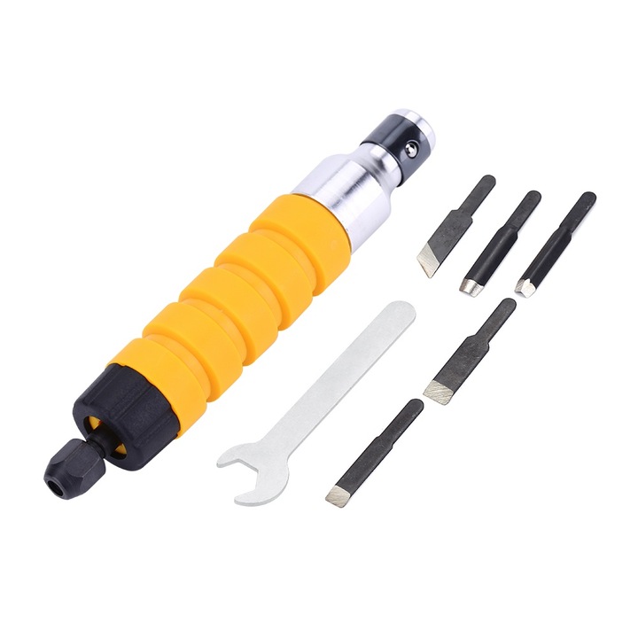 Elektromos gravírozó véső famegmunkáláshoz, kézi faragó szerszám 5 pengével és 1 kulccsal