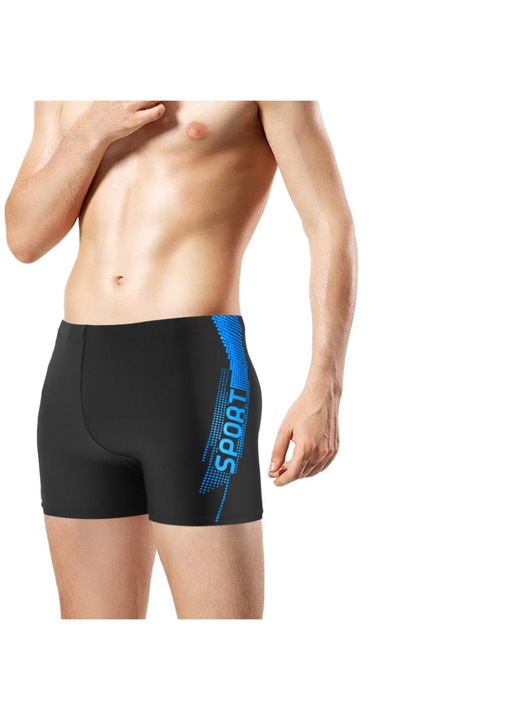 Férfi fürdőnadrág, Jormftte, magas derék, poliészter, Fekete/Kék