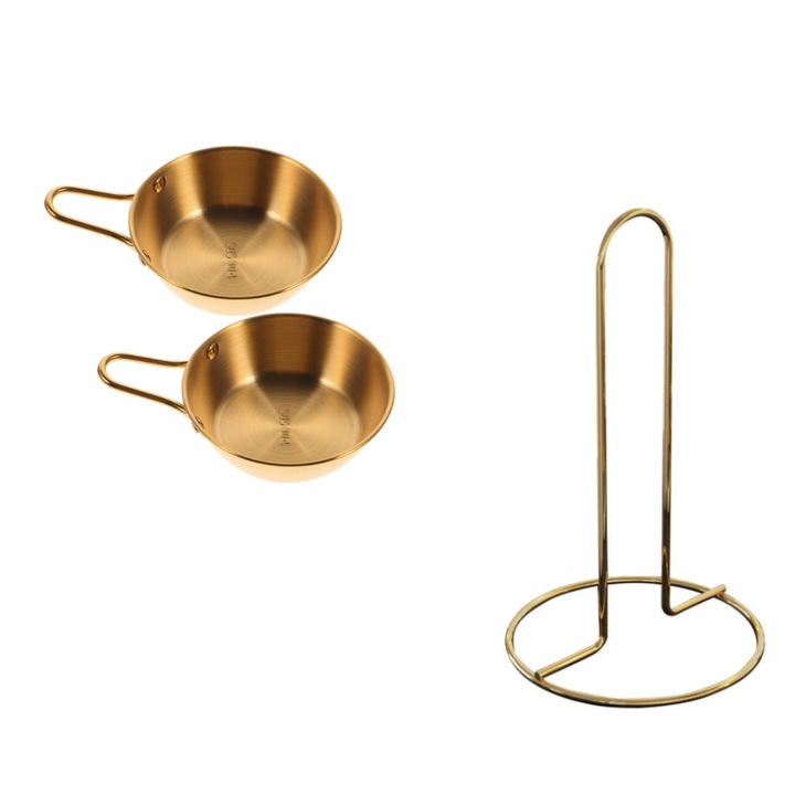 2 db rozsdamentes acél csészealj készlet, plusz konyhai papírtartó