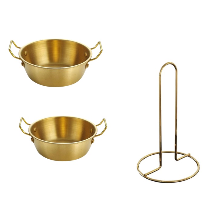 2 db rozsdamentes acél köret készlet két fogantyúval plusz konyhai szalvétatartóval