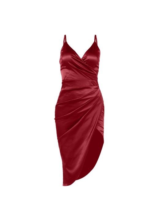 Női midi ruha, Jormftte, pliszírozott, vékony pántos, szatén poliészter, piros, L INTL