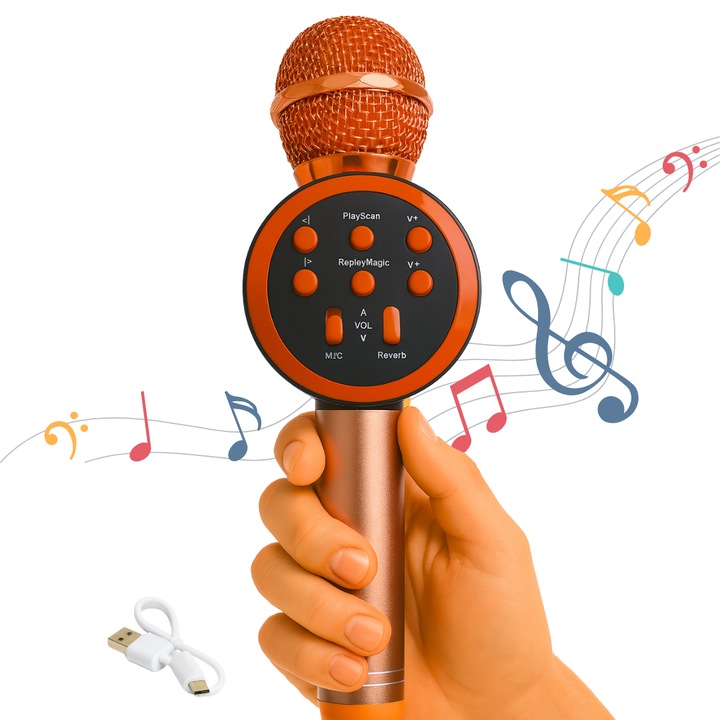 Macvi vezeték nélküli karaoke mikrofon hangszóróval, Bluetooth V11, hordozható, professzionális hangszóró, beépített akkumulátor, Rózsaarany