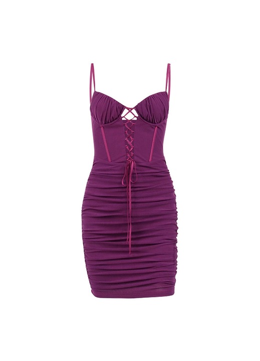 Női ruha, Jormftte, mini klubruha, V-nyakú, vékony pántos, lila, poliészter és pamut, M INT