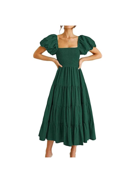 Jormftte midi ruha, koktélzöld, rövid ujjú, nyitott dekoltázs