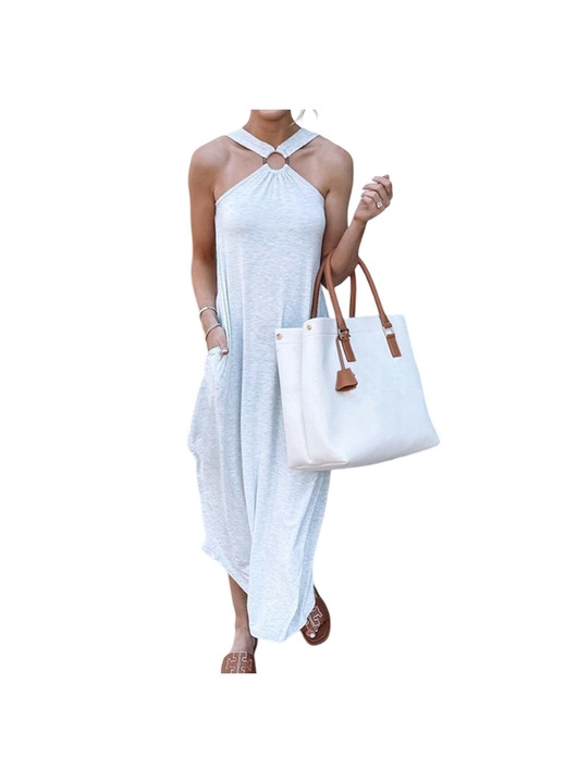 Jormftte maxi ruha, elegáns, ujjatlan, dekoltált, szürke, könnyű anyag