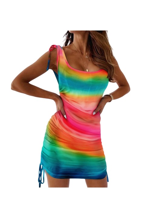 Jormftte alkalmi ruha, laza stílusú, légáteresztő anyagból, többszínű