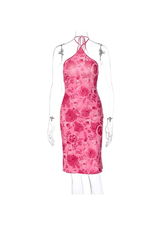 Midi ruha, Jormftte, hát nélküli, rózsaszín, poliészter