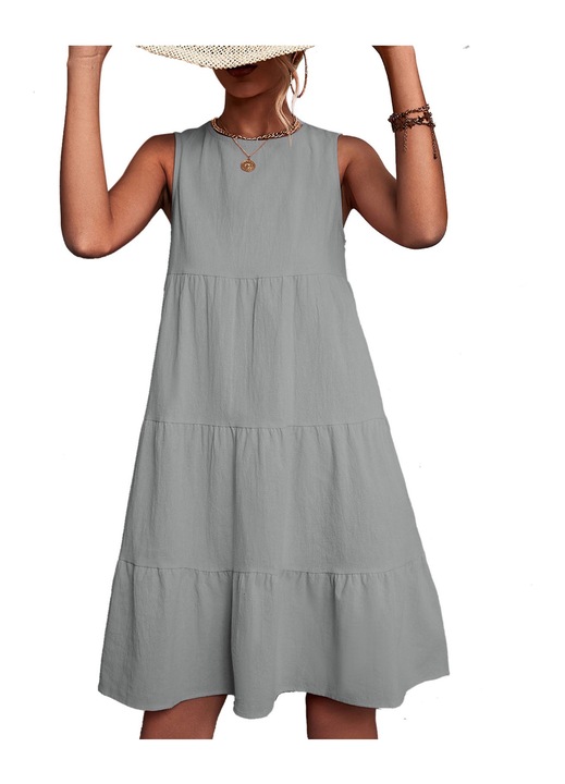 Jormftte szürke, bő, kereknyakú poliészter ruha, M INTL