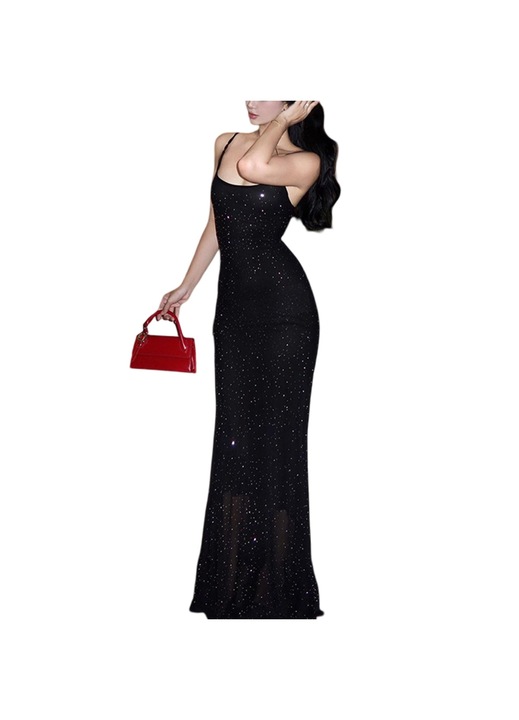 Jormftte ruha, fekete, poliészter, spagettipántos