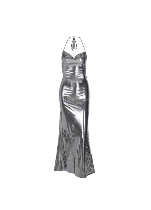 Jormftte testhezálló, midi, arany, spagettipántos, hát nélküli ruha