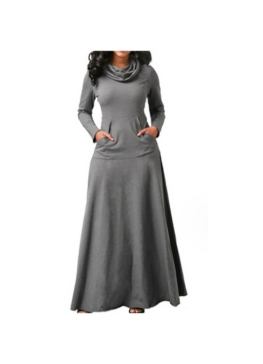 Jormftte hosszú szürke ruha masnival, hosszú ujjakkal, zsebekkel