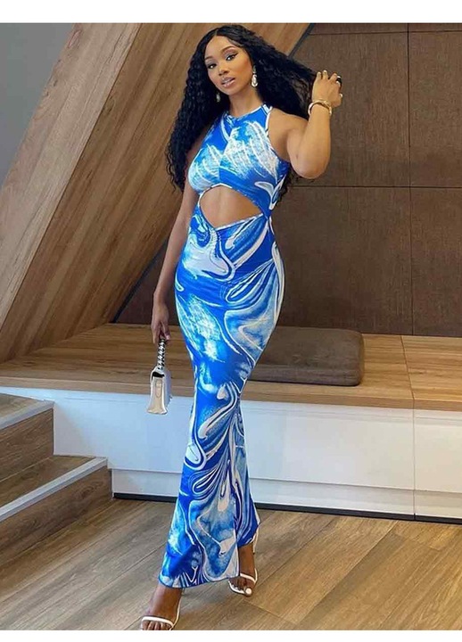 Nyári ruha, Jormftte, sellő, kék, ujjatlan, kivágott hátú