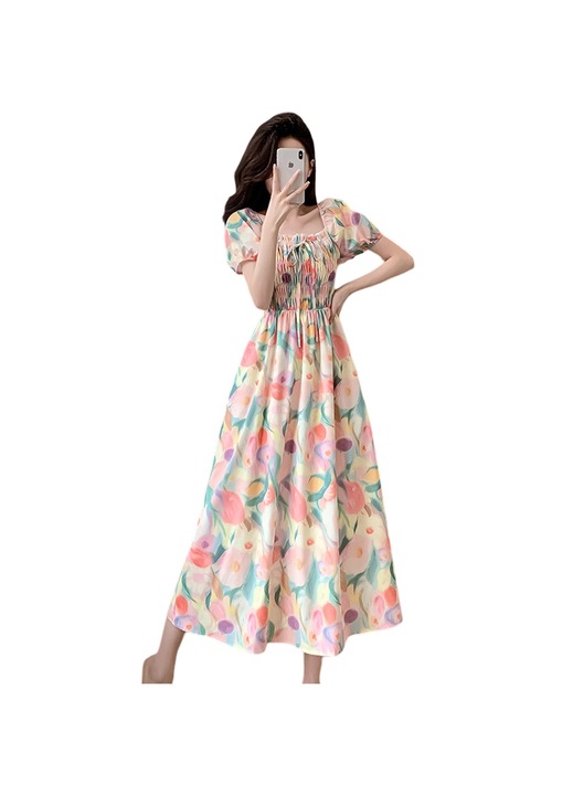 Midi ruha, Jormftte, rövid ujjú, többszínű, poliészter