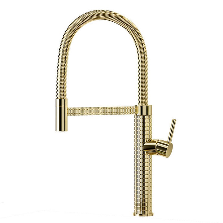 Baterie Sanitara Bucatarie, cald si rece, arc detasabil, economisire a apei, anti murdarie, cupru, 60 cm, aur