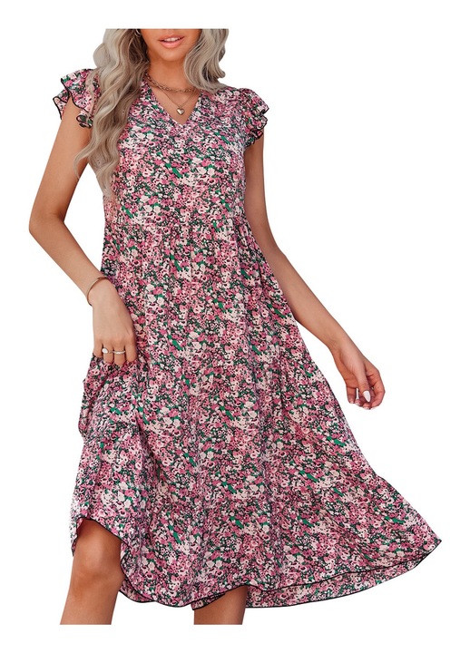 Jormftte ruha, A-vonalú, V-nyakú, rövid ujjú, poliészter, S INTL