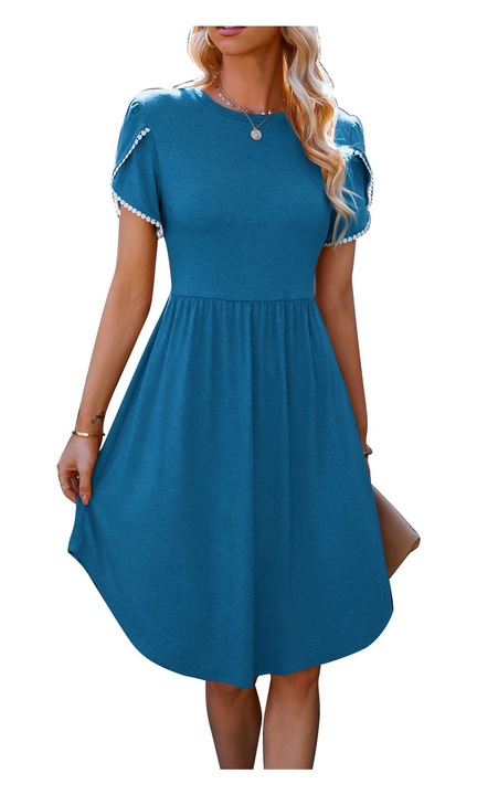 Jormftte midi ruha, laza, kerek nyakkivágással, rövid ujjú, kék, csipke, XL INTL