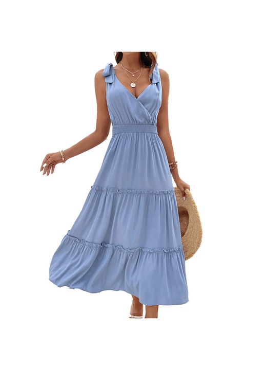 Női ruha, Jormftte, magas derekú, V-nyakú, kék, ujjatlan, S INTL