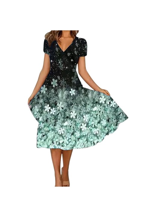 Jormftte maxi ruha, boho, virágos, zöld, könnyű anyag