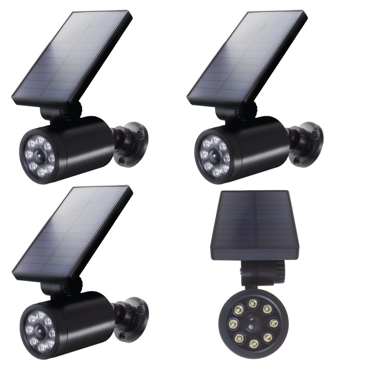 Set 4 camere false solare SOL1801S, LED, IP44, senzor de iscare, negru