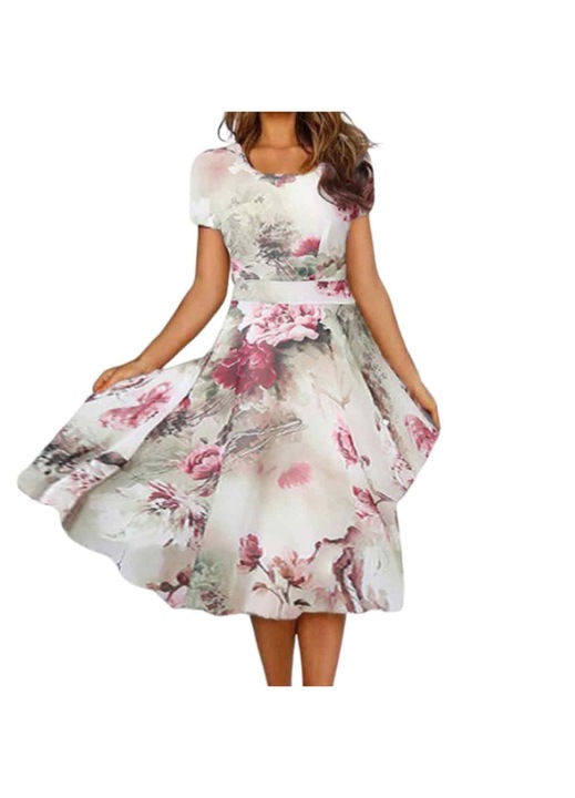 Báli ruha, Jormftte, virágmintás, V-nyakú, rózsaszín, maxi anyag