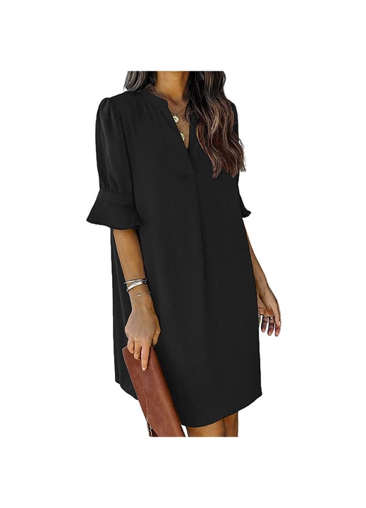 Jormftte midi ruha, V-nyakú, harang alakú szabású, könnyű, sifon