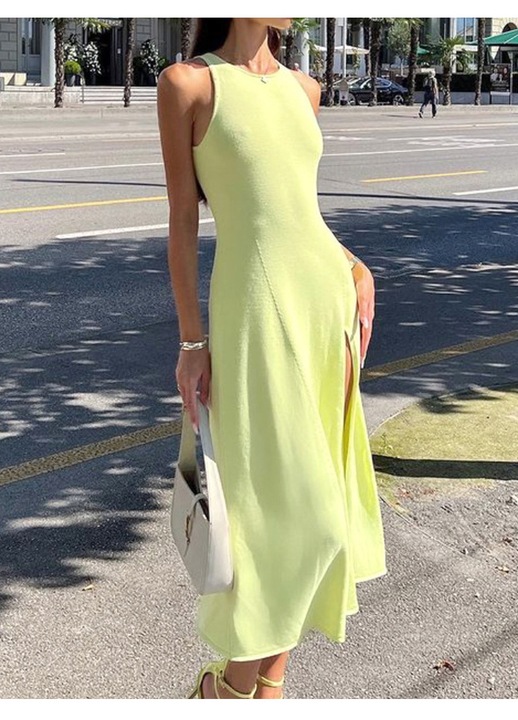 Jormftte ruha, midi, sárga, poliészter, testhezálló