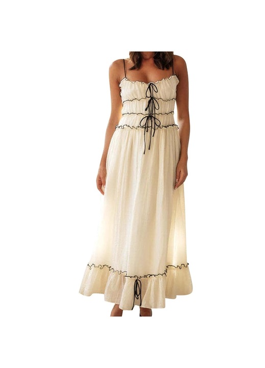 Jormftte ruha, hosszú, pliszírozott, bézs, poliészter