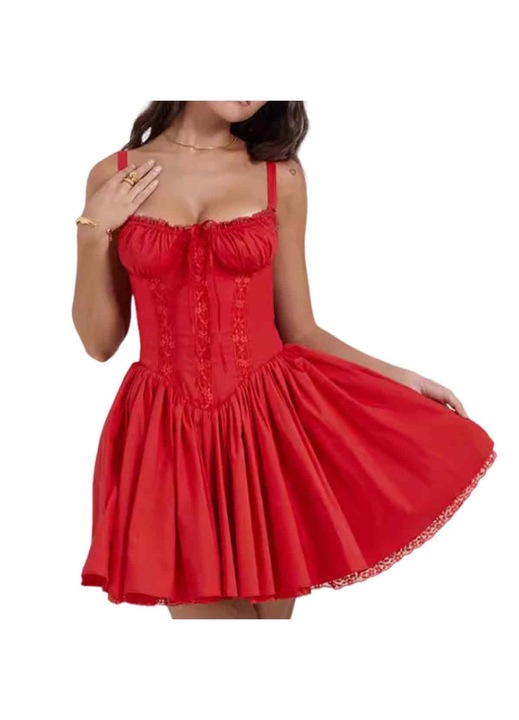 Jormftte mini ruha, csipke, magas derék, elegáns, piros
