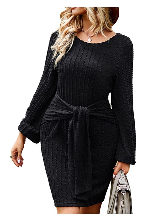 Női ruha, Jormftte, hosszú ujjú, derékban övvel, fekete