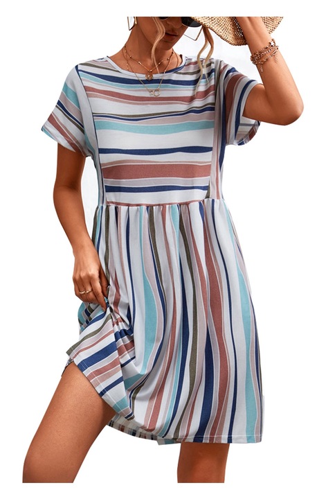 Női ruha Jormftte, alkalmi, rövid ujjú, kerek nyakú, csíkos mintás