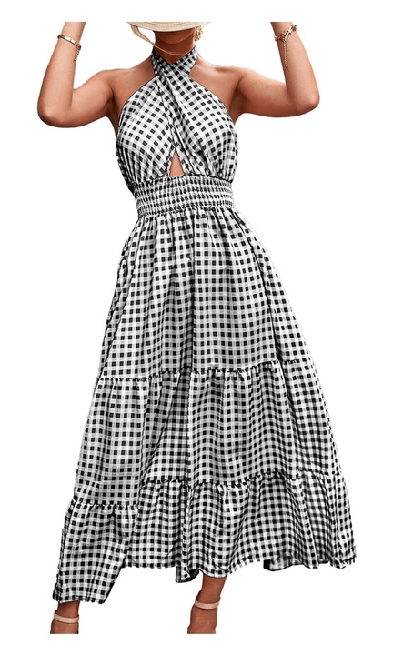 Női maxi ruha, Jormftte, alkalmi, mintás, fekete/fehér, poliészter